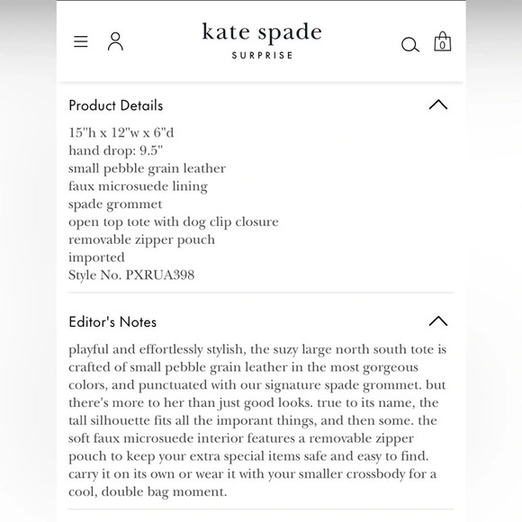 KATE SPADE Suzy Large North South Tote with Zipper Pouch in Black‎ - Picture 15 of 15